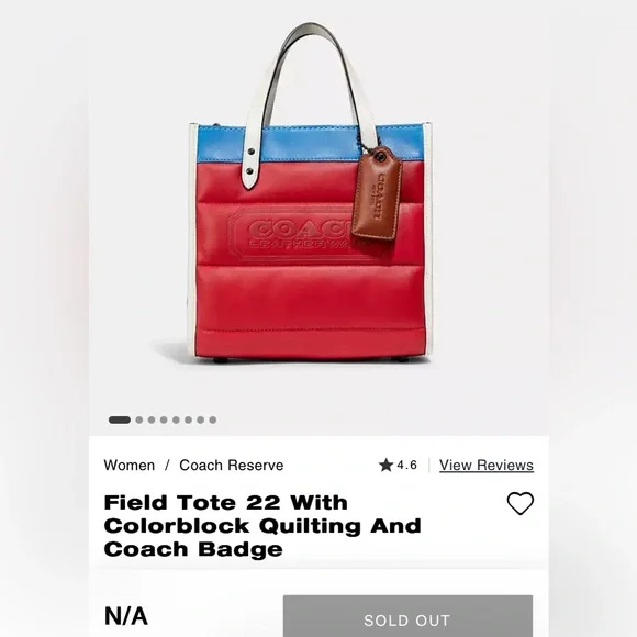 Coach Field Tote 22 With Colorblock Quilting And Coach Badge LIKE NEW - Picture 4 of 12